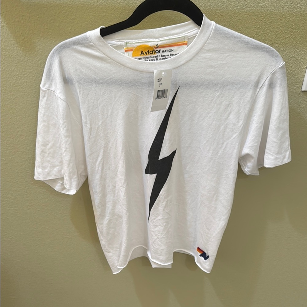 White T-Shirt with Black Lightning Bolt